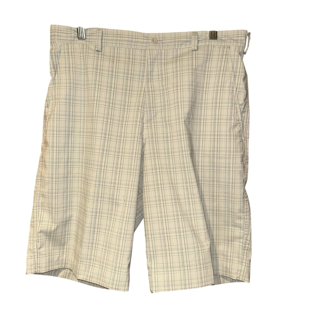 Nike Golf Men’s FitDry Plaid Performance Shorts Size 34 Beige Blue Check Stretch